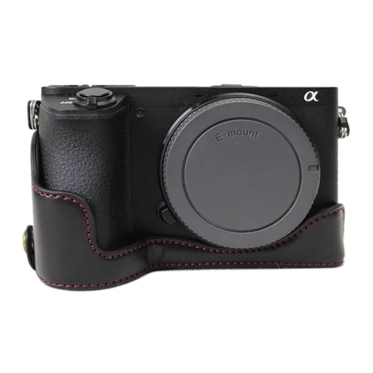 Half Case Base for Sony ILCE-A6500 / A6500 Camera in Black PU Leather