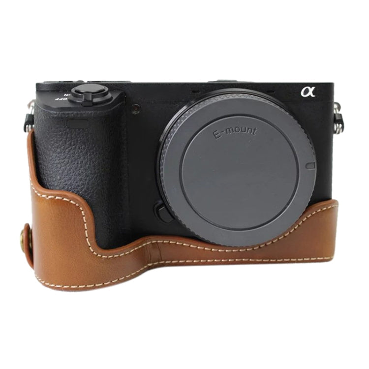 Sony ILCE-A6500 / A6500 PU Leather Camera Half Case Base (Brown) with 1/4 inch Thread