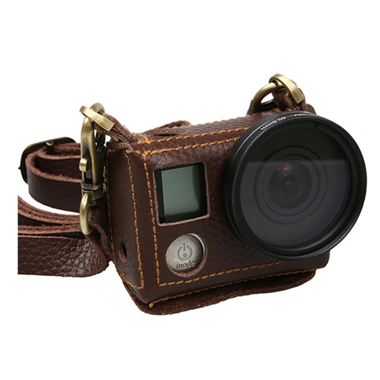 Genuine Leather Protective Case with Sling for GoPro HERO4 (Brown)