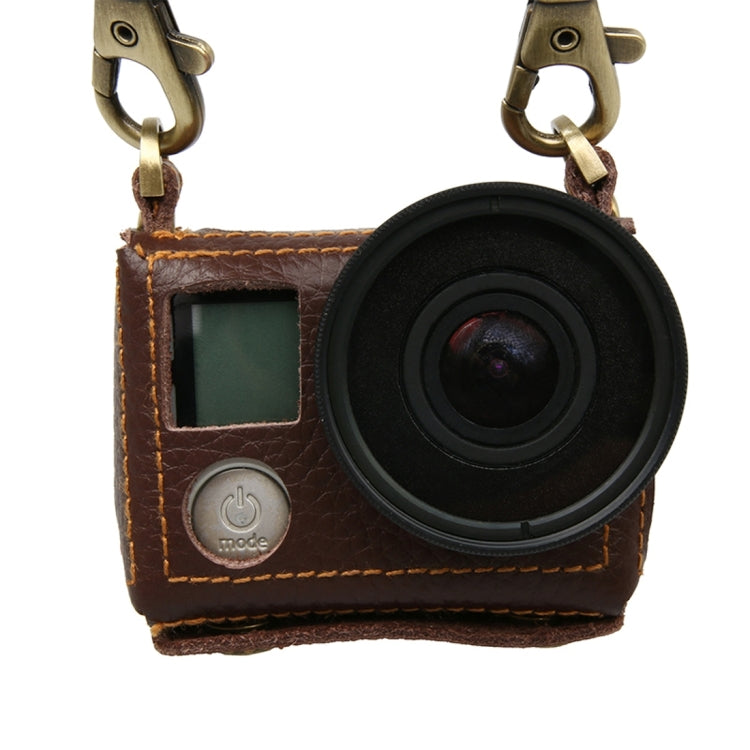 Genuine Leather Protective Case with Sling for GoPro HERO4 (Brown)