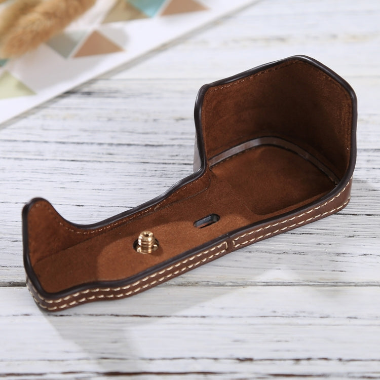 PU Leather Camera Half Case Base for Sony Alpha 6100 (Coffee)