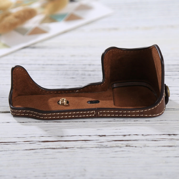 PU Leather Camera Half Case Base for Sony Alpha 6100 (Coffee)