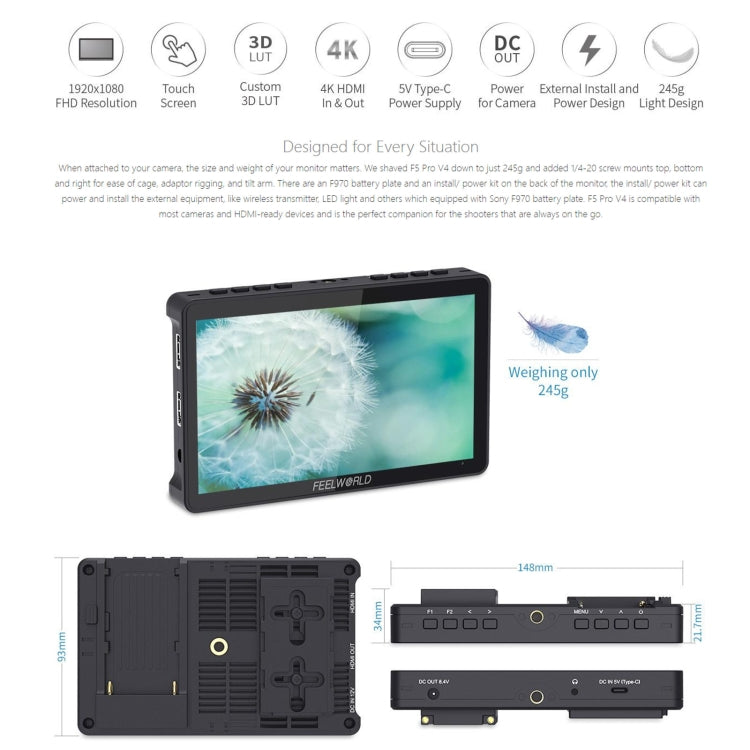 6-inch Touch Screen DSLR Camera Field Monitor with 3D LUT and 4K HDMI Input/Output