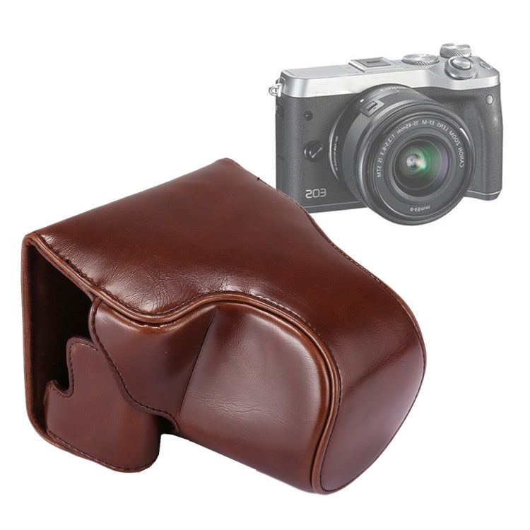 Full Body Camera Case with Strap for Canon EOS M6 in Coffee PU Leather