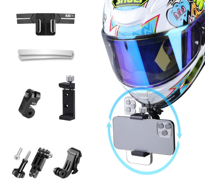 RUIGPRO Helmet Mount Kit with J-Hook Buckle & Metal Phone Clamp & Adapter (Black)