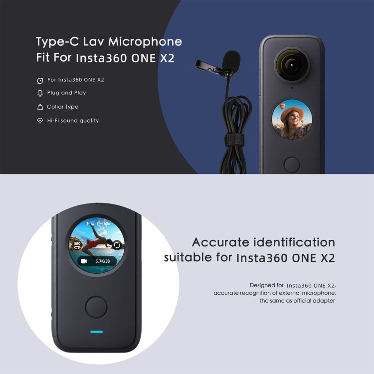 Lavalier Clip Type-C Recording Microphone for Insta360 ONE X2 (Black)
