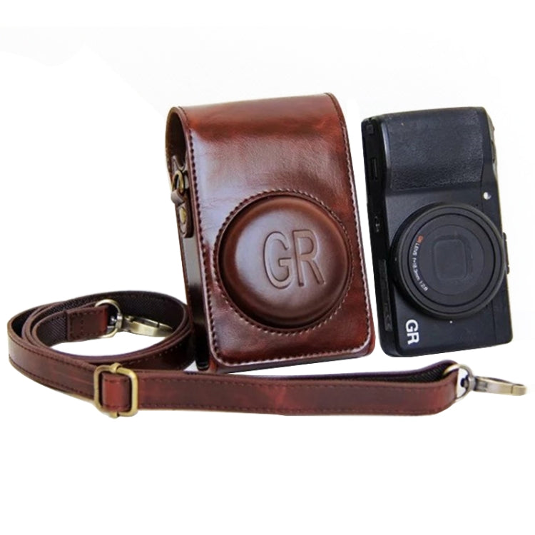 Camera Leather Case Bag with Adjustable Strap for Ricoh and Casio Cameras (Coffee)