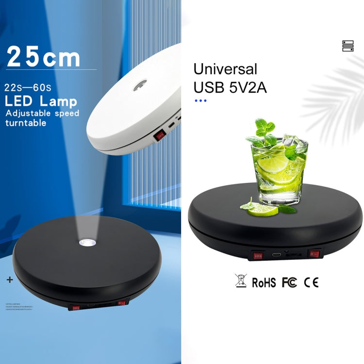 25cm Electric Rotating Display Stand Turntable with LED Light (White)