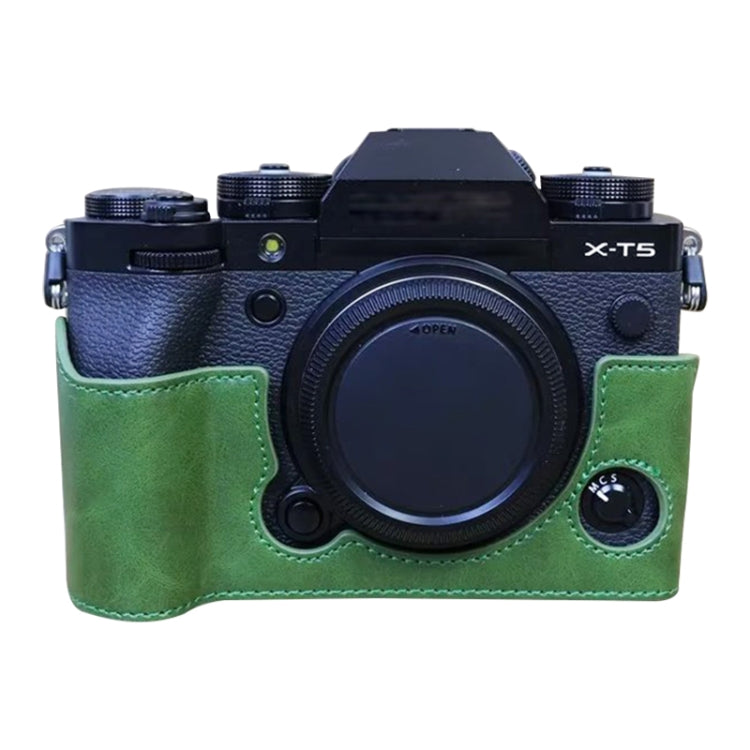 PU Leather Half Case Base for FUJIFILM X-T5 Camera (Green, 1/4 inch Thread)