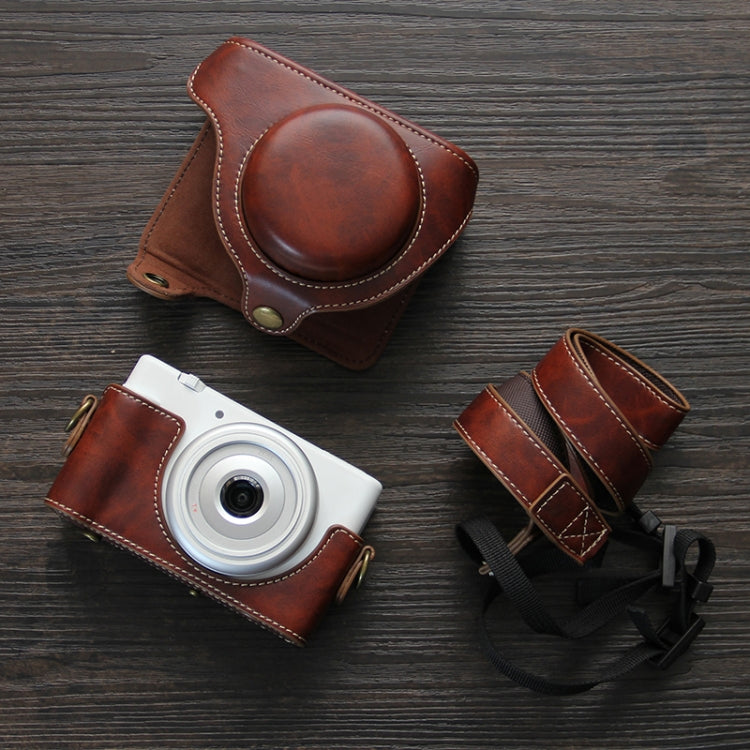 Full Body Leather Camera Case Bag with Strap for Sony ZV-1F Vlog Camera (Coffee)