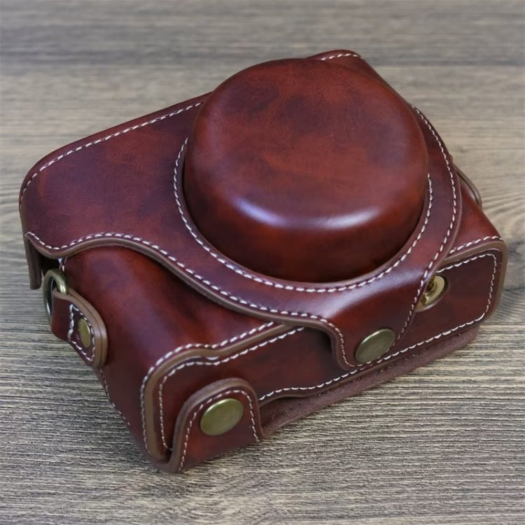 Full Body Leather Camera Case Bag with Strap for Sony ZV-1F Vlog Camera (Coffee)