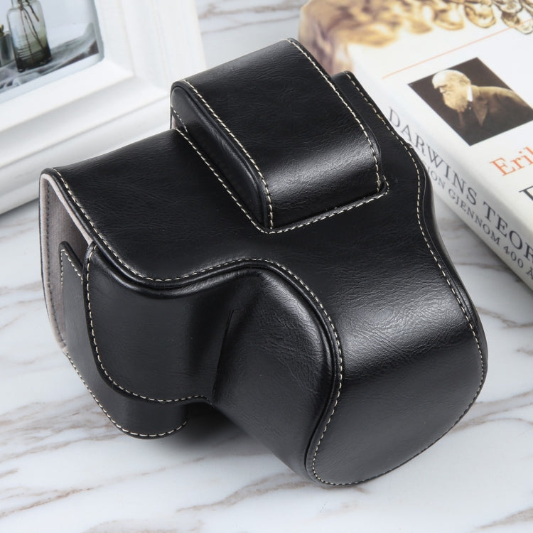 Magnetic Leather Camera Case Bag with Strap for Canon EOS R10 (Black)