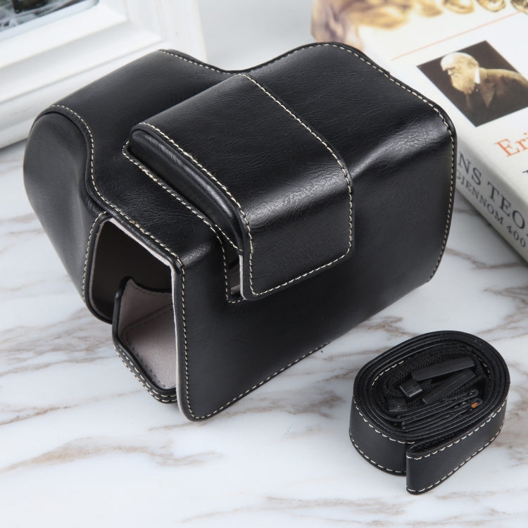 Magnetic Leather Camera Case Bag with Strap for Canon EOS R10 (Black)