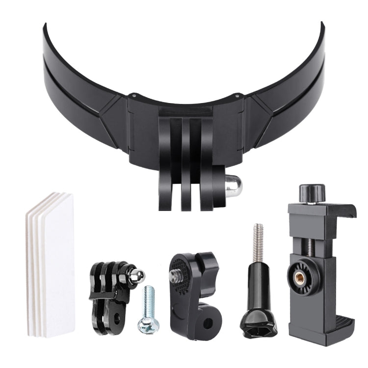 Foldable Bending Action Camera Phone Helmet Mount Kit - Black with J-Hook Buckle & Rotation Phone Clamp