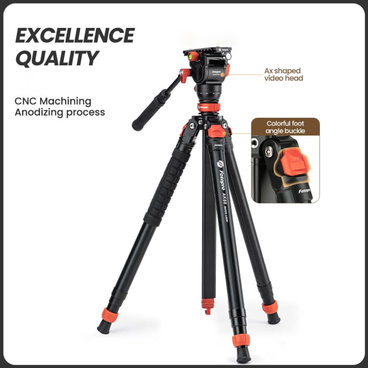 Fotopro AK68 Professional Heavy Duty Fluid Head Tripod