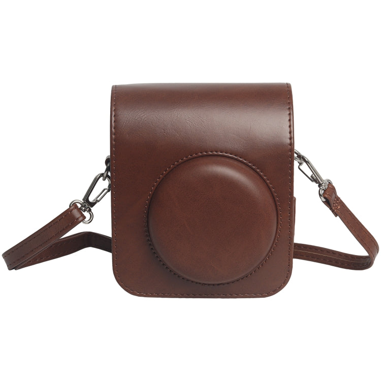 Brown Leather Camera Bag for Fujifilm Instax Mini 12 with Shoulder Strap