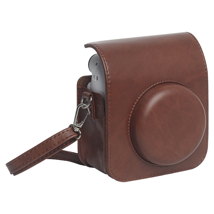 Brown Leather Camera Bag for Fujifilm Instax Mini 12 with Shoulder Strap