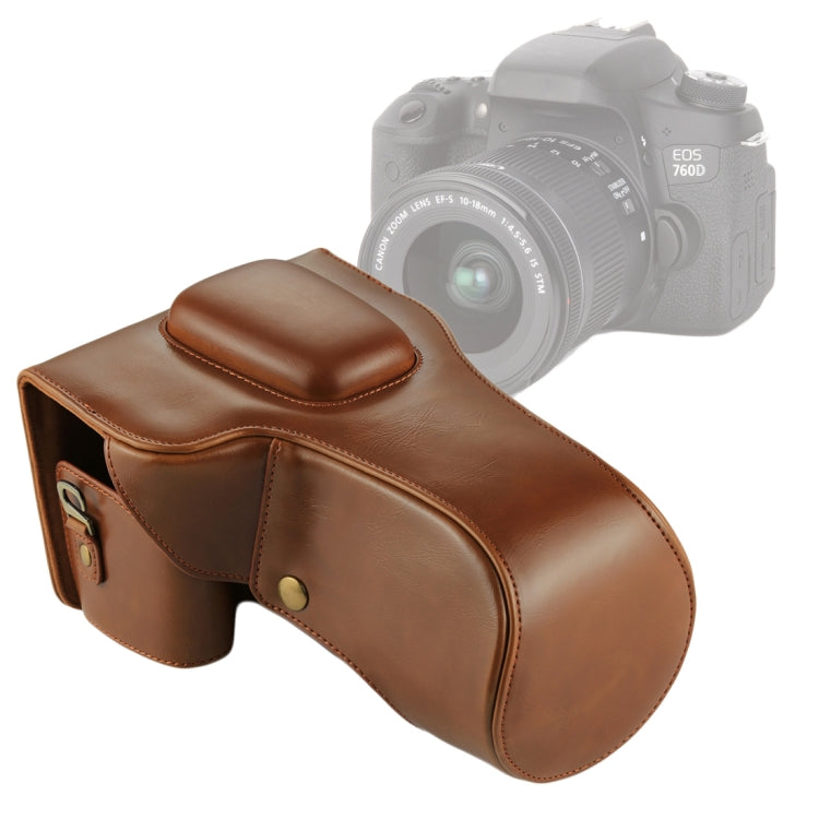 Full Body PU Leather Camera Case Bag for Canon EOS 760D / 750D (18-135mm Lens) (Coffee)