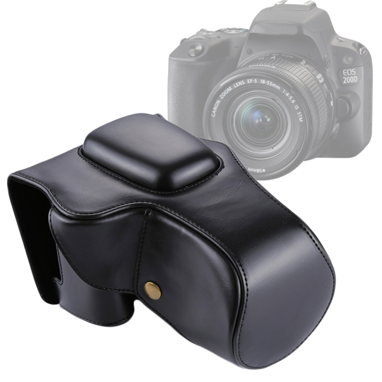 Padded Black Leather Camera Case for Canon EOS 200D (18-55mm Lens)