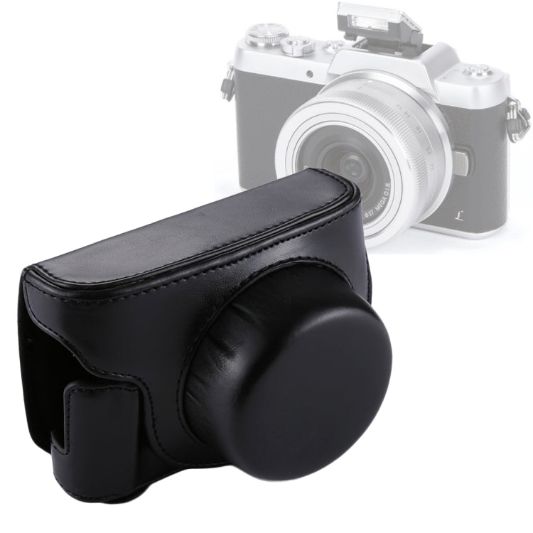 Full Body PU Leather Camera Case for Panasonic Lumix GF7 / GF8 / GF9 (12-32mm / 14-42mm Lens) with Strap (Black)