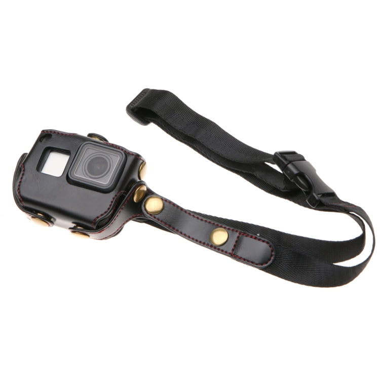 PU Leather Housing Case with Neck Strap for GoPro HERO7 Black /6 /5 (Black)