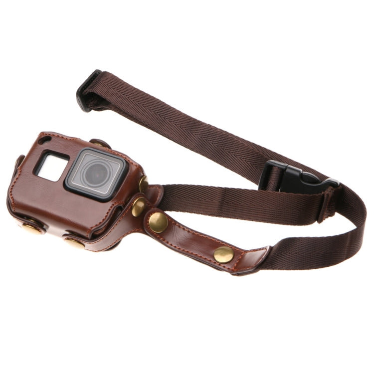 Brown PU Leather Housing Case with Neck Strap & Buttons for GoPro HERO7 Black /6 /5