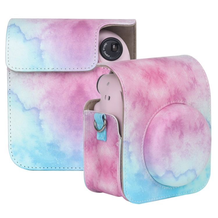 Blue Pink and Black Painted Full Body Leather Case Camera Bag for FUJIFILM instax mini 12 with Shoulder Strap