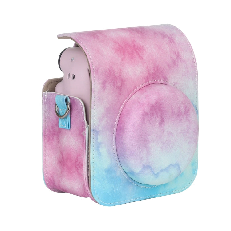 Blue Pink and Black Painted Full Body Leather Case Camera Bag for FUJIFILM instax mini 12 with Shoulder Strap