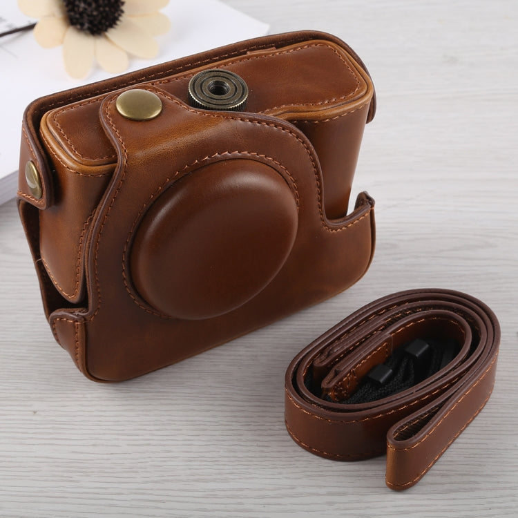 Protective Brown PU Leather Case with Strap for Canon G16