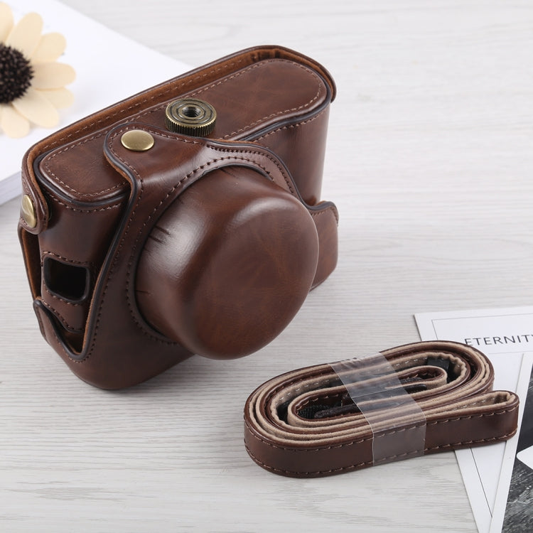 Full Coverage Coffee PU Leather Camera Case with Strap for Fujifilm X100F