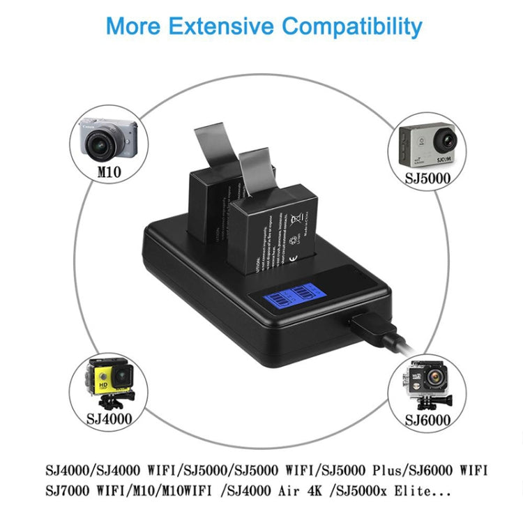 SJCAM SJ7000 / SJ6000 / SJ5000 / SJ4000 Dual Battery Charger with LCD Display and Safety Features (Black)