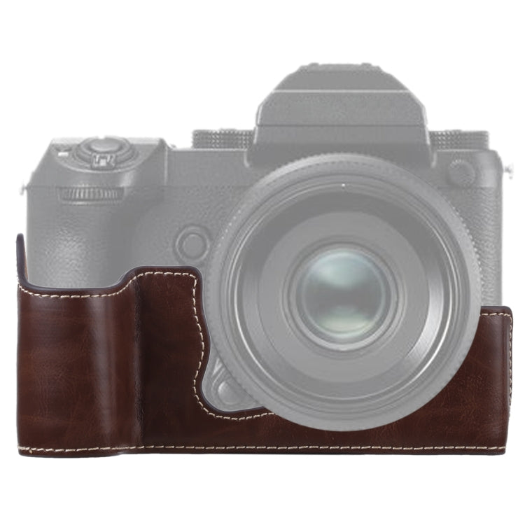 PU Leather Camera Half Case Base for FUJIFILM GFX 50S (Coffee) with 1/4 inch Thread