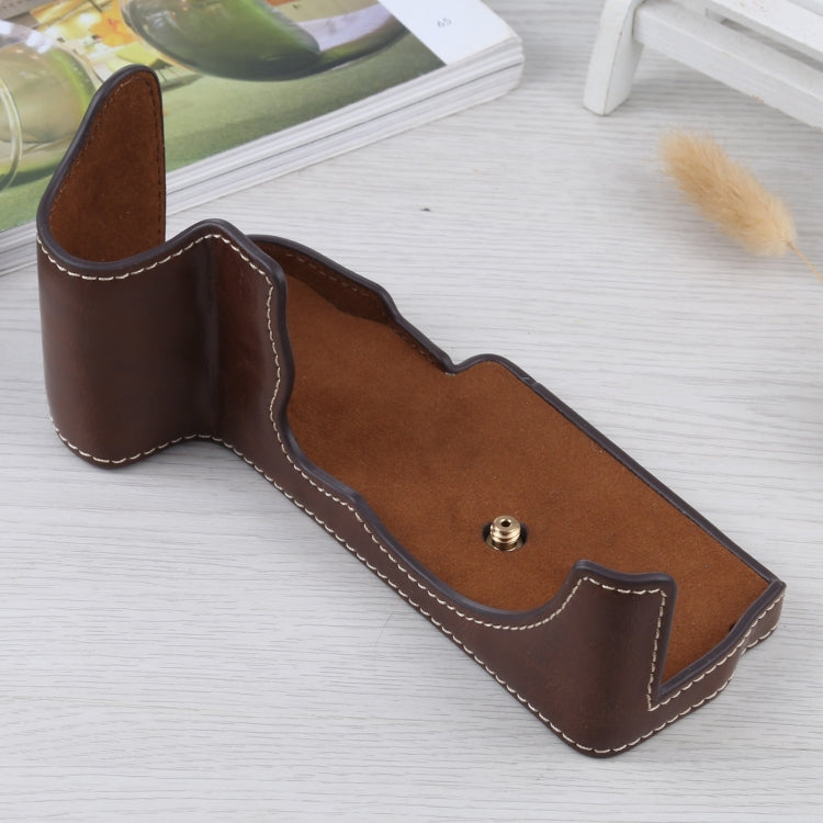 PU Leather Camera Half Case Base for FUJIFILM GFX 50S (Coffee) with 1/4 inch Thread