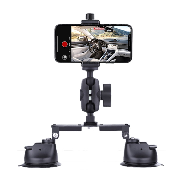 Dual-leg Suction Cup Connecting Rod Arm Phone Clamp Mount (Black)