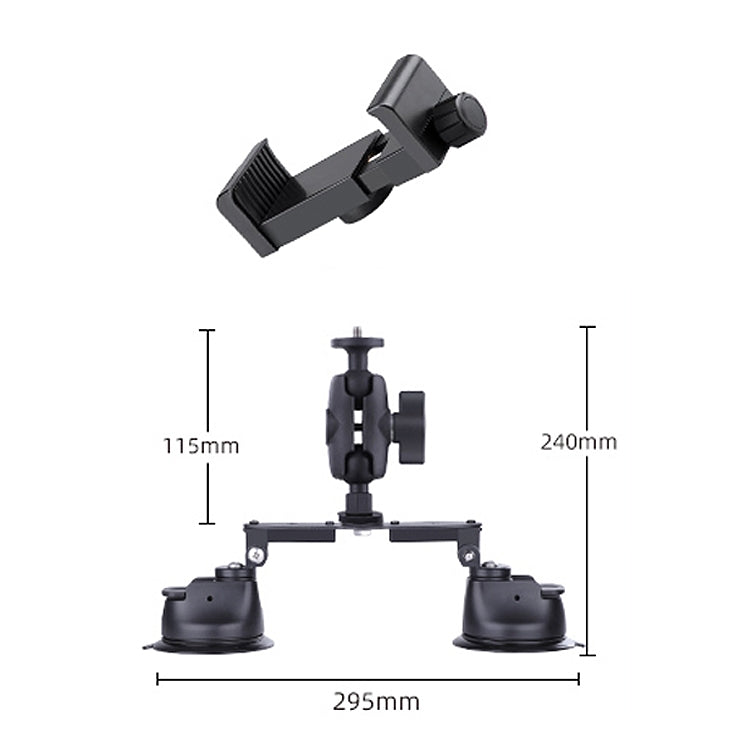 Dual-leg Suction Cup Connecting Rod Arm Phone Clamp Mount (Black)