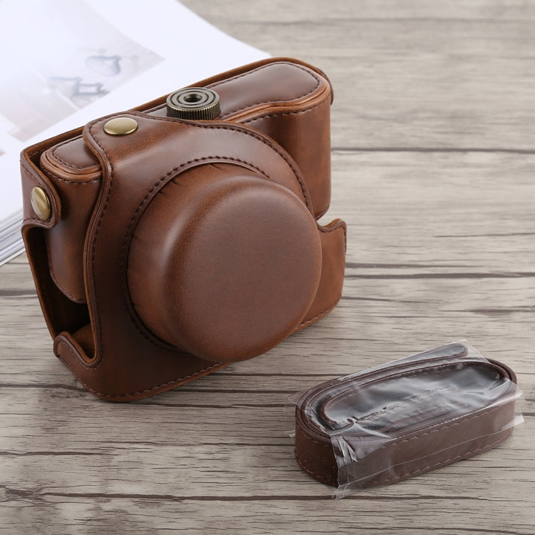 Full Body Coffee PU Leather Case Bag with Strap for Panasonic LUMIX LX100