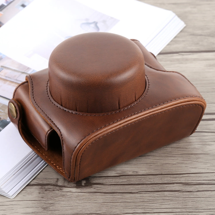 Full Body Coffee PU Leather Case Bag with Strap for Panasonic LUMIX LX100