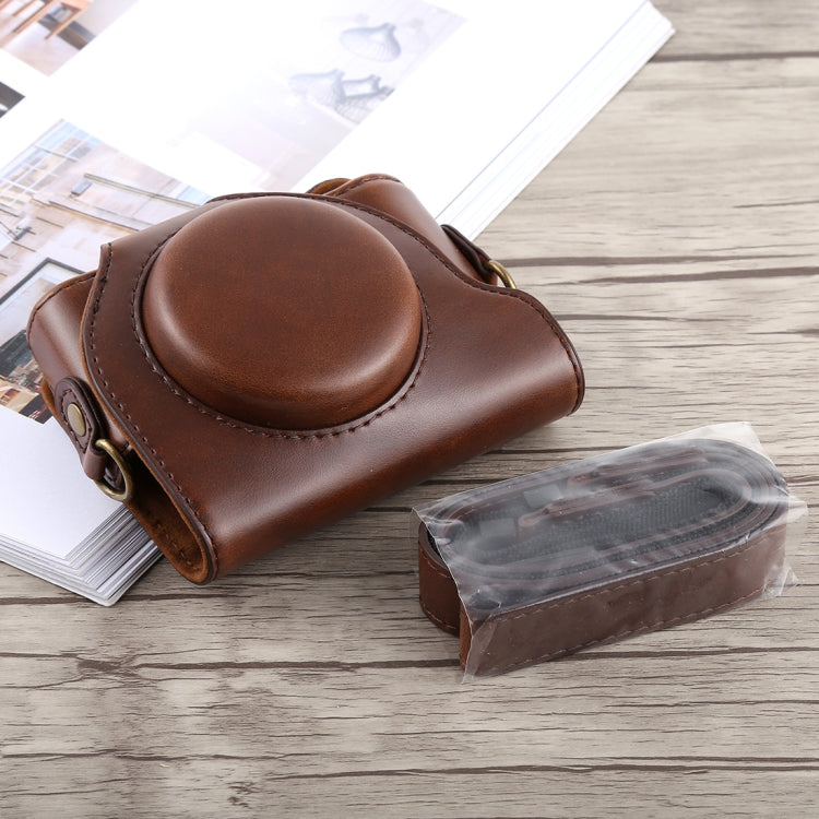 Full Body Camera Leather Case with Strap for Sony DSC-HX90 (Coffee)