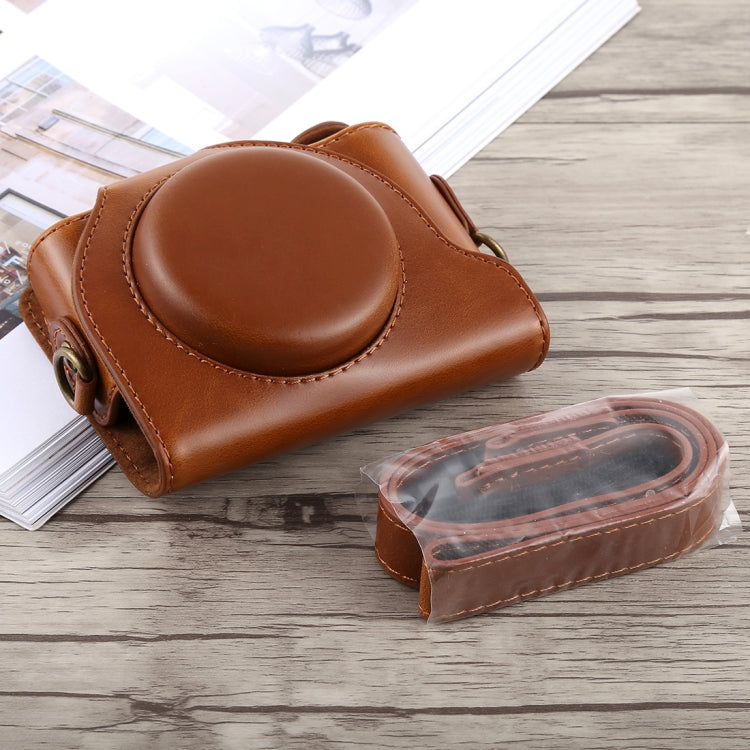 Full Body PU Leather Camera Case with Strap for Sony DSC-HX90 (Brown)