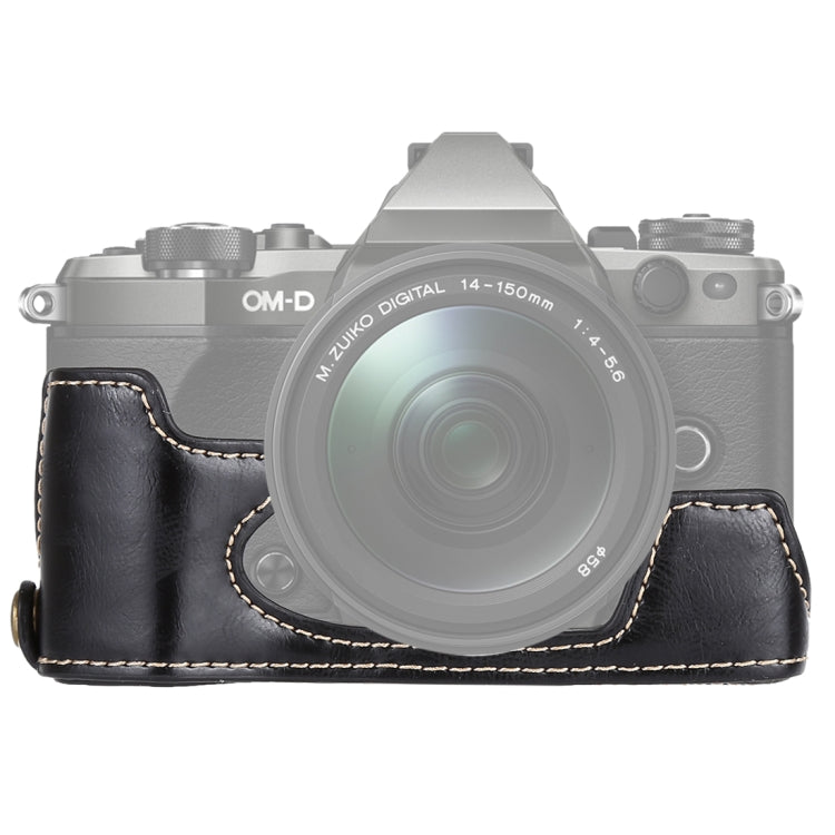 PU Leather Camera Half Case Base for Olympus EM5 / EM5 Mark II With 1/4 inch Thread (Black)