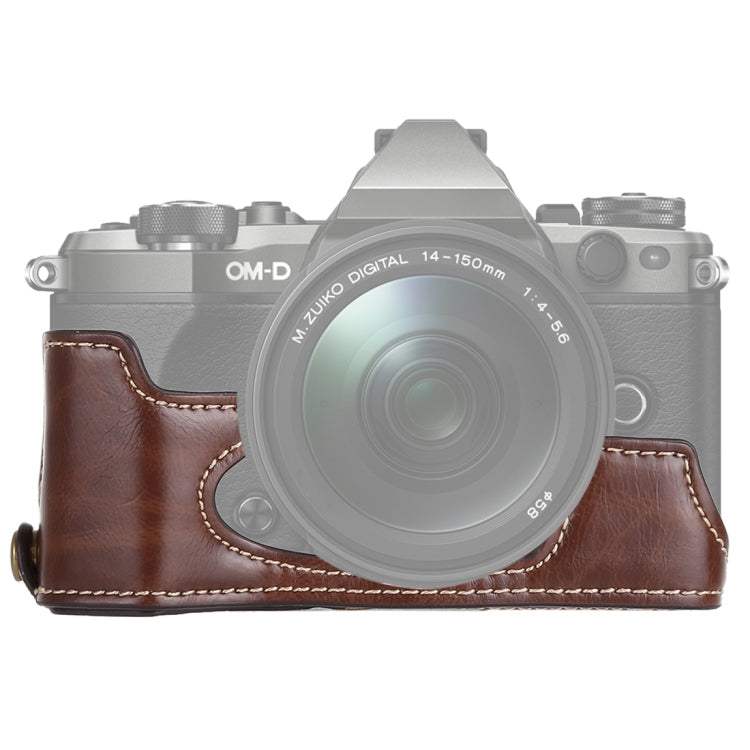 Camera Half Case Base for Olympus EM5 / EM5 Mark II (Coffee) with 1/4 inch Thread PU Leather