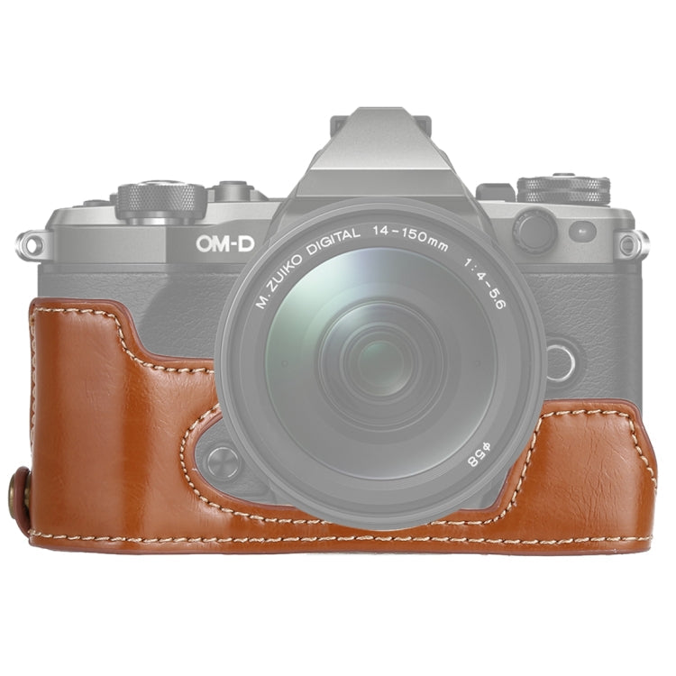 Brown PU Leather Half Case Base for Olympus EM5 / EM5 Mark II