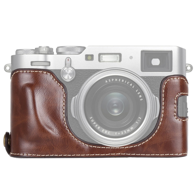 1/4 inch Thread PU Leather Camera Half Case Base for FUJIFILM X100F (Coffee) - Enhance Your Camera's Protection