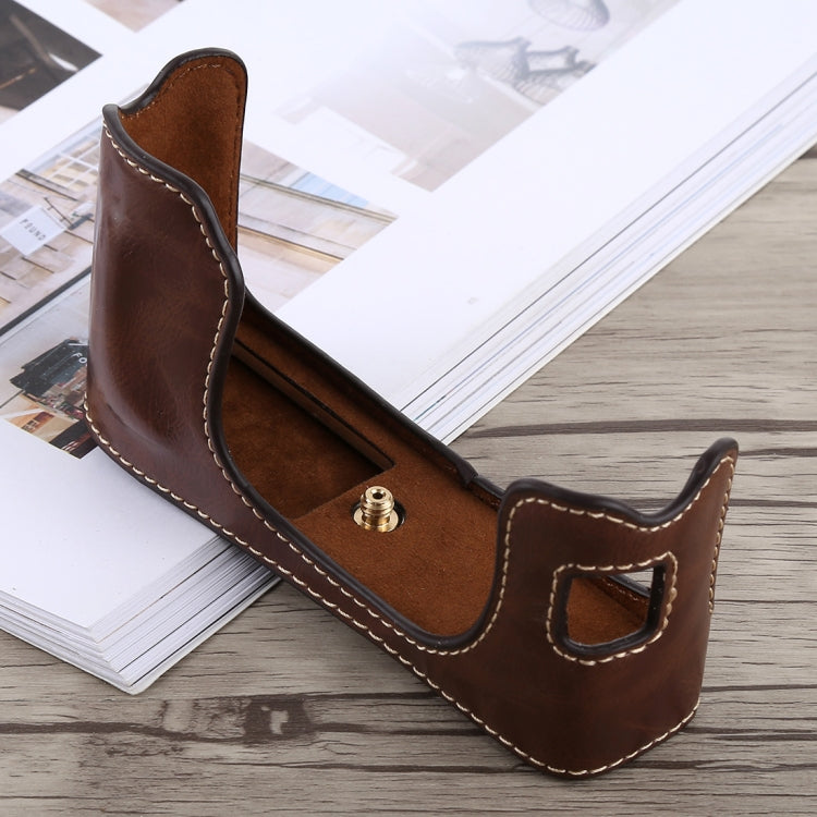 1/4 inch Thread PU Leather Camera Half Case Base for FUJIFILM X100F (Coffee) - Enhance Your Camera's Protection