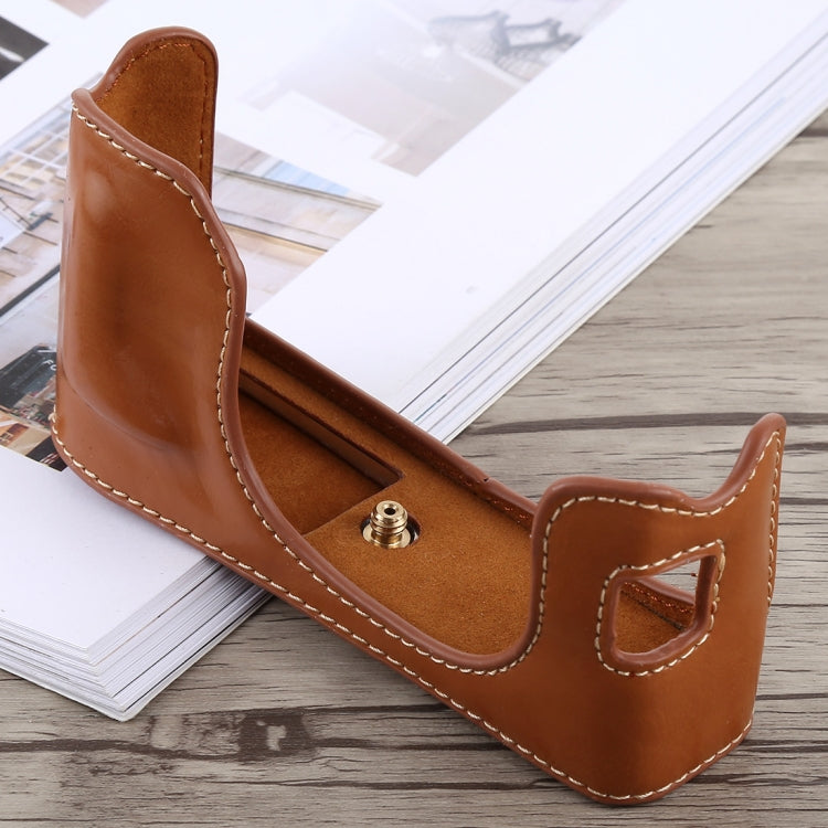 Brown PU Leather Half Case with 1/4 inch Thread for FUJIFILM X100F Camera