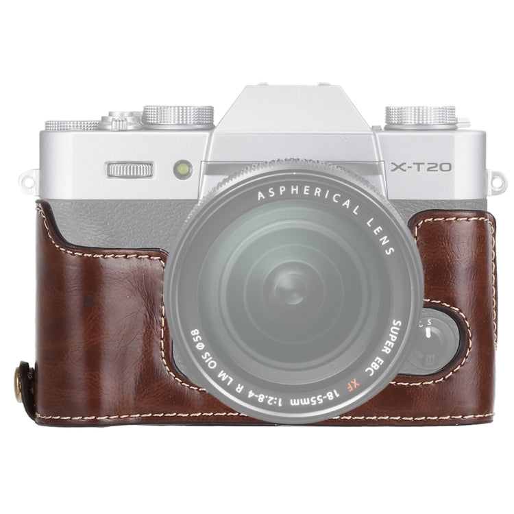 Coffee PU Leather Camera Half Case Base for FUJIFILM X-T10 / X-T20 with 1/4 inch Thread