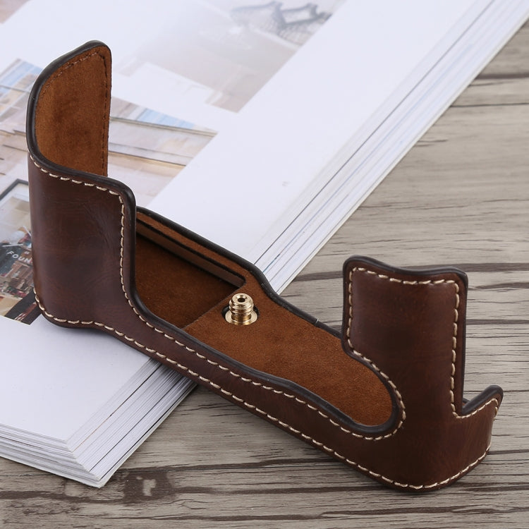 Coffee PU Leather Camera Half Case Base for FUJIFILM X-T10 / X-T20 with 1/4 inch Thread