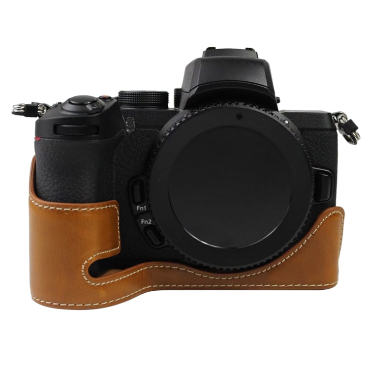 Nikon Z50 PU Leather Camera Half Case Base with 1/4 inch Thread (Brown)