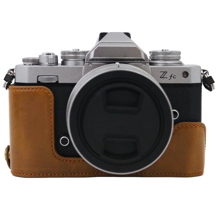 Nikon Z fc PU Leather Camera Half Case Base (Brown) with 1/4 inch Thread