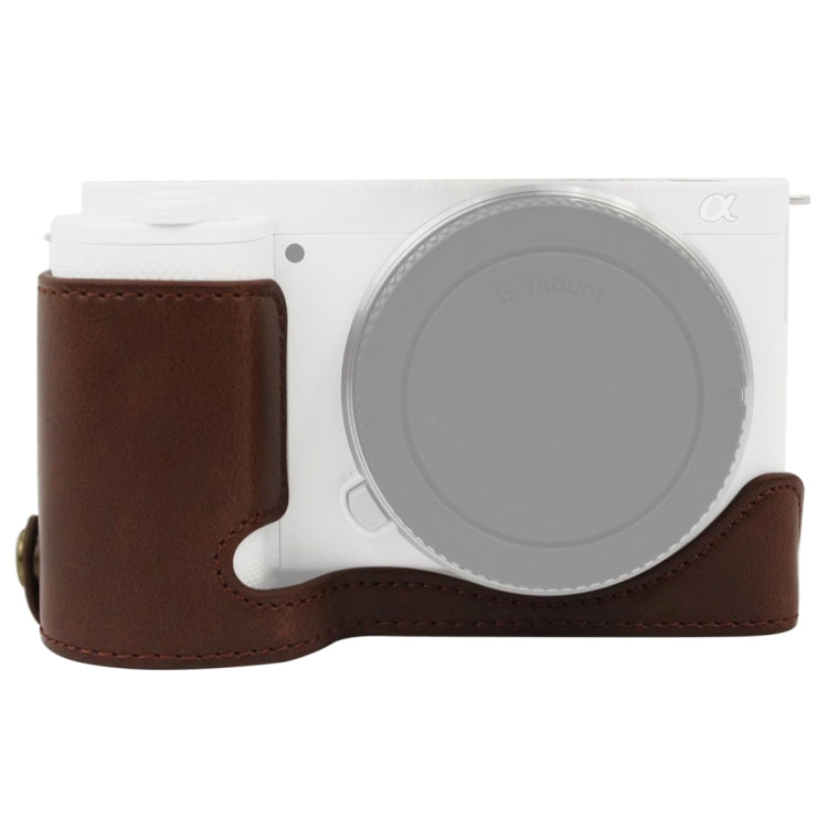 PU Leather Half Case Base with 1/4 inch Thread for Sony ZV-E10 / ZV-E10L (Coffee)